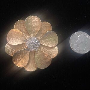 Gold Flower Brooch with Rhinestones